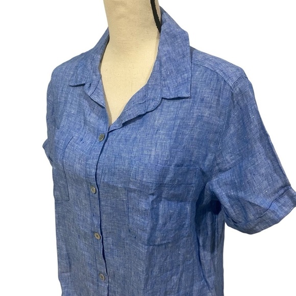 Christian Siriano 100% Linen Button-down Shirt Dress Blue Sz Medium Blue - Picture 3 of 10
